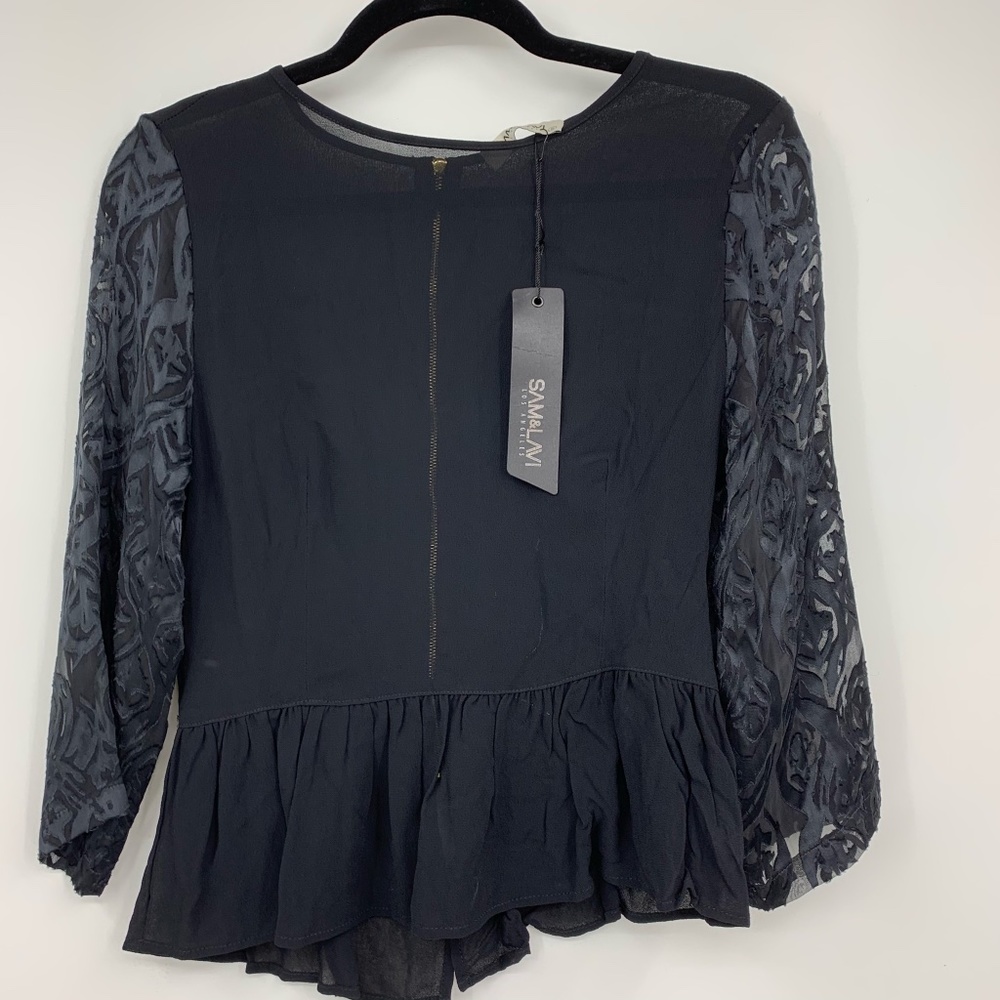 Sam & Lavi womens small blouse black‎ sheer peplum